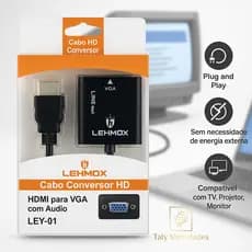 Conversor HDMI para VGA + Áudio 3.5mm LEHMOX LEY-01 – Plug & Play