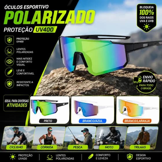 Óculos Esportivo Polarizado UV400 Unissex Ciclismo Corrida Pesca Moto Bike Proteção Solar