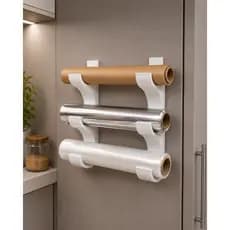 Suporte Porta Papel Toalha Filme PVC Papel Alumínio Dispenser 3 em 1 Organizador de Cozinha Sem Furar Autoadesivo