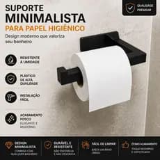 Suporte Papel Higiênico Preto Fosco Minimalista | Porta Papel de Parede Premium | Resistente + Fácil Instalação