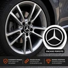 Calota Centro Roda Mercedes 55mm Kit 4 Peças Preto Branco Emblema Encaixe Perfeito Aro Liga Leve