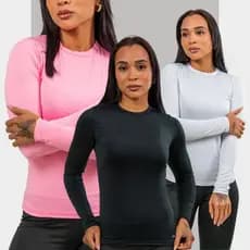 Camiseta Proteção Solar Uv Feminina Térmica Manga Longa Segunda Pele Blusa Lisa pra Praia e Treino