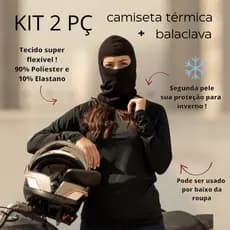 Kit Camiseta Manga Longa Peluciada Feminina com Touca Balaclava Articulada para Motoqueiros