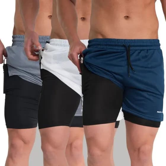 KIT 3 SHORT 2EM1 MASCULINO DUPLO BERMUDA TREINO, ACADEMIA, CORRIDA ESPORTIVO DRYFIT COM PROTEÇÃO UV