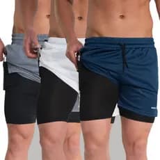 KIT 3 SHORT 2EM1 MASCULINO DUPLO BERMUDA TREINO, ACADEMIA, CORRIDA ESPORTIVO DRYFIT COM PROTEÇÃO UV
