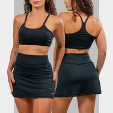 Conjunto Academia Top Nadador + Short Saia com 2 Bolsos Ocultos para celular/fones/chaves