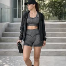 Conjunto Academia Fitness Feminino Leggings 1 Top 1 Shorts Levanta Bumbum Sem Costura E Bojo