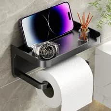 Suporte Porta Papel Higiênico com Suporte para Celular Fixação Sem Furo Com Adesivo