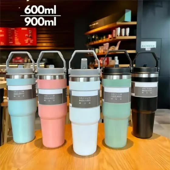 Garrafa Copo Térmico Inox 900ml com Tampa Vedada Gelado 5h Quente 8h Gelo 12h Parede Dupla Vácuo