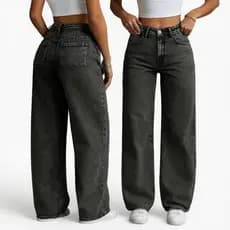 Calça Jeans Feminina Wide Leg Marmorizada Cintura Alta Empina Bumbum Pantalona Reta Solta Premium