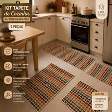 Tapete de Cozinha Antiderrapante Indiano Kit 3 Peças Zuri Decor