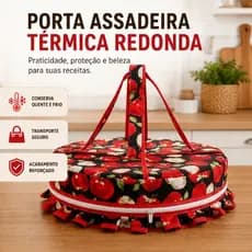 PORTA ASSADEIRA REDONDA TÉRMICA COM ALÇA TECIDO TRICOLINE