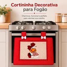 Cortina para Forno Fogão de 4 Bocas  Com Alça Laço  Patckwork e Acabamento Premium em Viés