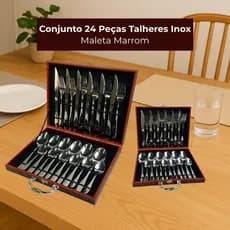 Conjunto Talheres Inox 24 Pecas Maleta Armazenamento Pratico Duravel Design Sofisticado Marrom