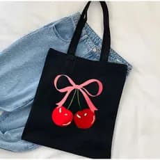 Bolsa  Cerejinhas Laço Estilo Cute  Tendência Bag Nylon Espaçosa Viagem