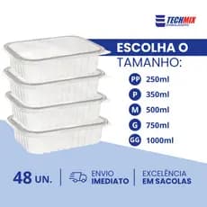 Kit 48 Un Pote Marmita Plástico Retangular Descartável - Escolha Seu Tamanho | Freezer E Micro-ondas