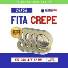 KIT PROMOCIONAL 12 Fita Crepe Branca Para Empacotamento ou Pintura 24x50  Embatech Resistente Alta Fixação