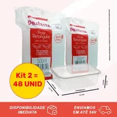 Pote Retangular 500ml Embalagem Marmita Fitness PraFesta 48 un  Cor Transparente