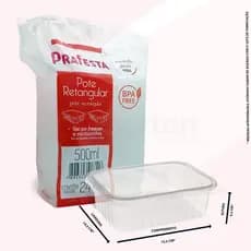 Pote Retangular 500ml Embalagem Marmita Fitness PraFesta 24 un Atacado Cor Transparente