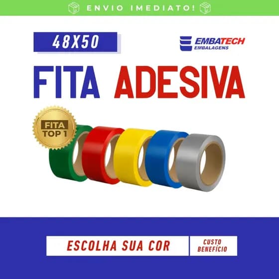 Fita Adesiva Colorida 48mm x 50m – Ideal para Empacotar | Super Promoção e Alta Fixação!