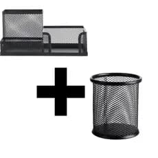 Kit Organizador Escritório Papelaria + Porta canetas Redondo  Cesto Lixeira Lixo Porta Canetas Lápis Metal Aramado