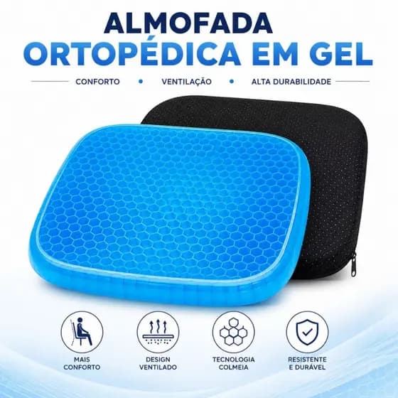 Almofada Ortopédica em Gel Colmeia Ergonômica para Cadeira Carro Escritório Home Office com Capa Antiderrapante