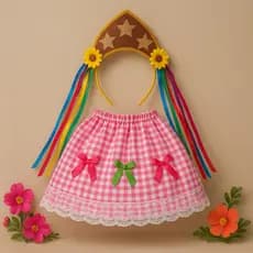Kit Conjunto Festa Junina Saia Xadrez e Tiara Arraiá Festa São João