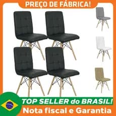 Kit 4 Cadeiras Gomos Eiffel Eames Fitz Dublin Estofada Base Madeira