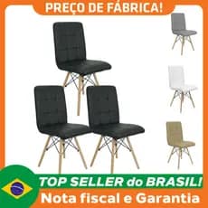 Kit 3 Cadeiras Gomos Eiffel Eames Fitz Dublin Estofada Base Madeira