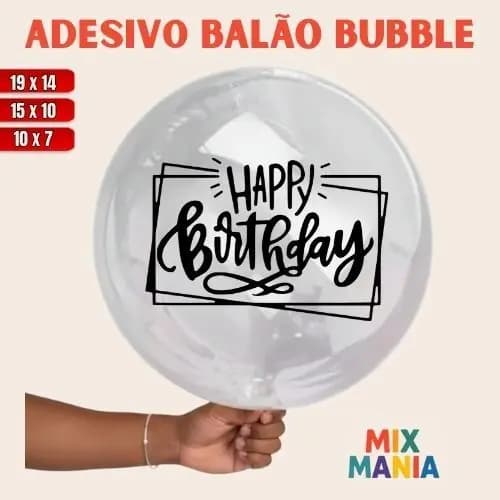 Adesivo para Bubble "HAPPY BIRTHDAY QUADRO"/Vinil Bubble/Adesivo para bexiga e balão/Kit de adesivos
