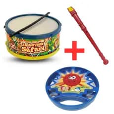 Kit Instrumento Musical 3 Brinquedos De Menino Infantil Pandeiro Tambor Flauta Doce Briquedos Menina