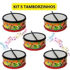 Kit 5 Tamborzinho Instrumento Musical Tambor Infantil Brinquedos De Menino Briquedos De Menina