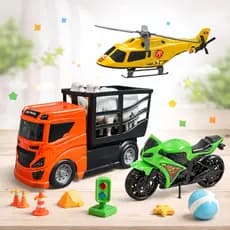 Kit Carrinho Moto Helicóptero Caminhão Brinquedos De Menino Carro Brinquedos Infantil Brinquedo