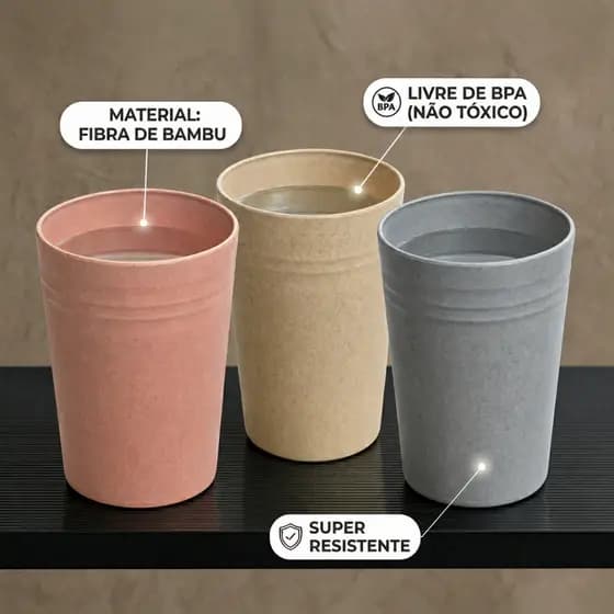Copo Caneca Bambu Copos Ecológico Kit Copo Jogo De Copos Cozinha Copo De Plástico Copo 300ml