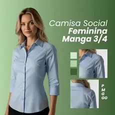 Blusa Social Feminina Manga 3/4 - Entrega Rápida