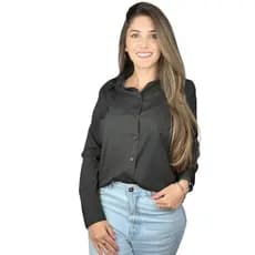 Camisete Camisa Social Feminina Manga Longa Tecido Não Amassa Elastano
