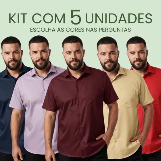 Kit 5 Camisa Social Masculina Slim Manga Curta Não Amassa Premium Blusa Social Slim ate tamanho Camisa Social Plus Size