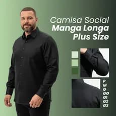 Camisa Social Plus Size Masculina Manga Longa - Entrega Rápida