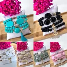 1 Mix Pulseiras Miçangas coloridas femininas moda tendência verão e inverno estilosas sortidas