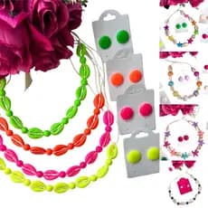 Kit Colar Choker de búzios feminino verão moda praia piscina coloridos brinco botão resina ou pérola
