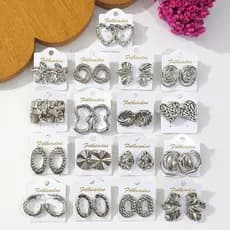 Kit com 6 Pares de Brincos Prata Folheado feminino tendência da moda elegante sofisticado sortidos