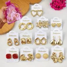 Kit 6 Pares De Brincos Femininos Folheado a Ouro e Prata Bijuteria Tendência Moda Elegante Sortido Lembrançinha