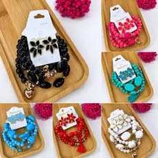 1 mix pulseiras miçangas e 1 brinco esmaltado resinado folheado colorido feminino elegante sortidos