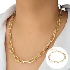 Colar Elo Luxo Delicado Estilo Corrente Moderno Elegante Sofisticado e Pulseira luxo leve versátil
