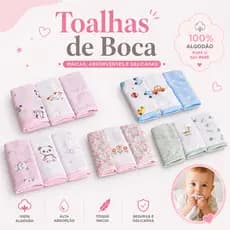 Kit 3 Toalhas de Boca Bebê Em Malha 100% Algodão Fio 30 Bublim