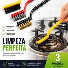 Kit Escovas de Aço Multiuso Aço Latão Nylon Cabo Plástico Limpeza Forno Grelha Fogão Churrasqueira