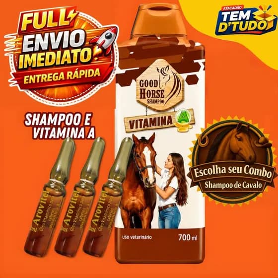 Shampoo Good Horse e Arovitel Vitamina A Shampoo de Cavalo Brilho, Força e Saúde