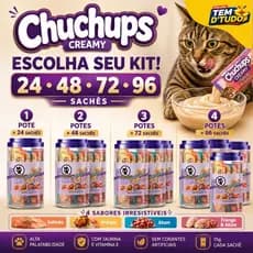 ChuChups Creamy Petisco Gato Pote Misto 15g Kit C/ 24, 48 , 72 ou 96 Unidades Tipo Churu Cat