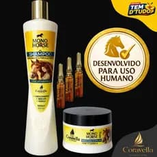 Shampoo Mono Horse A +  Mascára de Hidratação + Arovitel Vitamina A Força do Cavalo Uso Humano