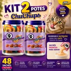 Kit 2 Potes ChuChups Creamy Petisco Gato 48 Unidades Misto Tipo Churu Chup Chup Cat Delicioso